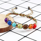 7 Chakras Braided Cuban Link Bracelet Men Women Genuine Stones Multicolor