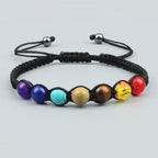 7 Chakras Braided Cuban Link Bracelet Men Women Genuine Stones Black