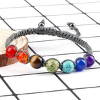 7 Chakras Braided Cuban Link Bracelet Men Women Genuine Stones Gray
