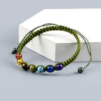 7 Chakras Braided Cuban Link Bracelet Men Women Genuine Stones Green