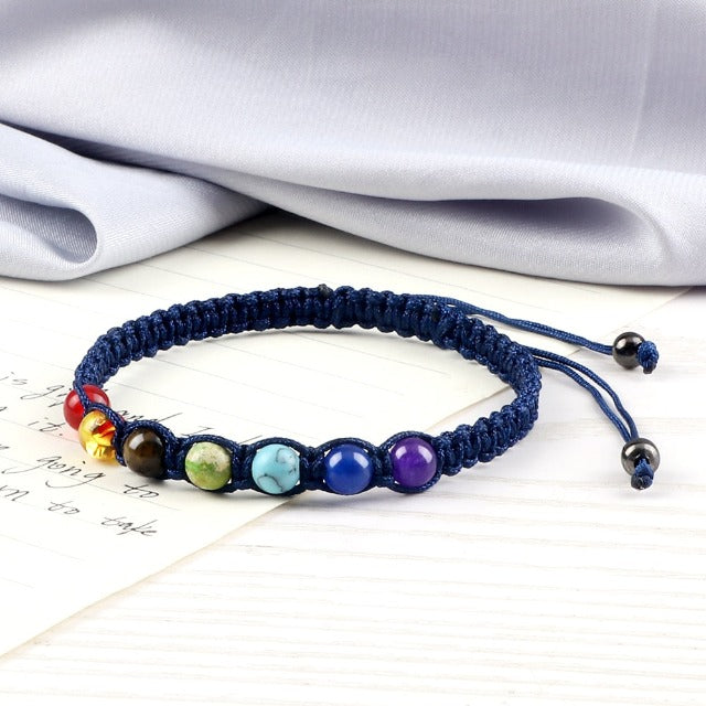 7 Chakras Braided Cuban Link Bracelet Men Women Genuine Stones Blue