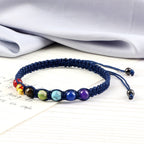 7 Chakras Braided Cuban Link Bracelet Men Women Genuine Stones Blue