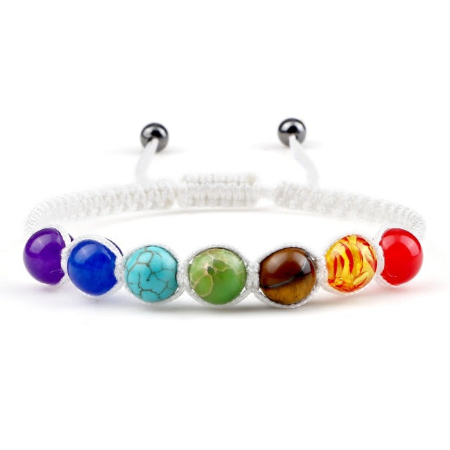 7 Chakras Braided Cuban Link Bracelet Men Women Genuine Stones White