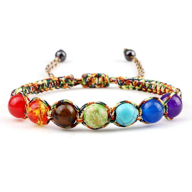 7 Chakras Braided Cuban Link Bracelet Men Women Genuine Stones Multicolor