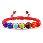 7 Chakras Braided Cuban Link Bracelet Men Women Genuine Stones Red