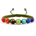 7 Chakras Braided Cuban Link Bracelet Men Women Genuine Stones Green