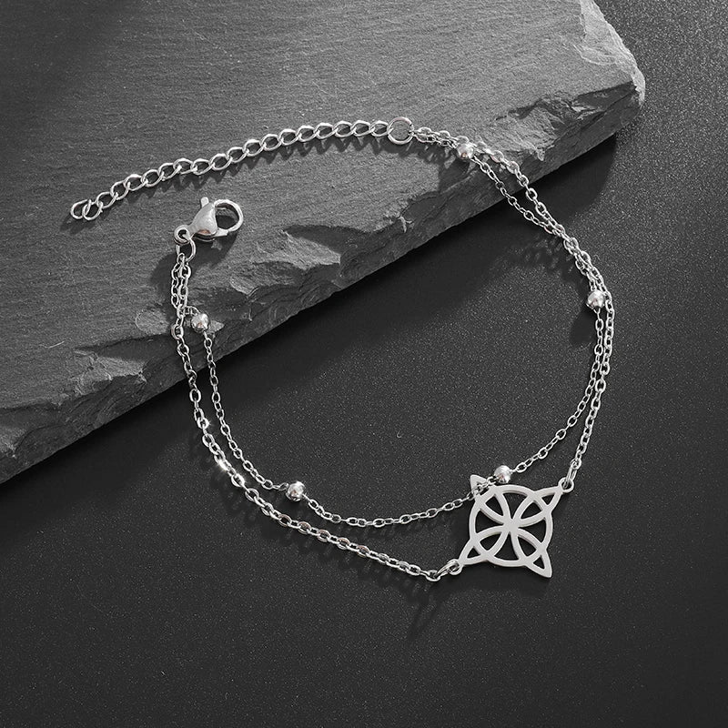 Apyrankė iš plieno su raganių mazgu moterims, apsaugos wiccan sidabrinė