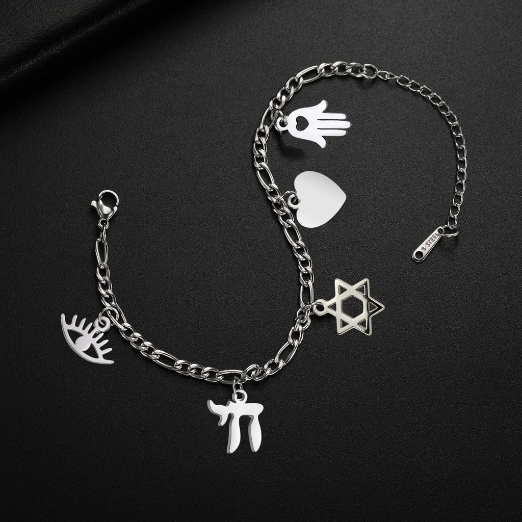 Verstellbares Armband mit jüdischen Schutzanhängern aus Silber