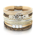 Lebensbaum-Armband mit Gliederkette aus beigem Leder