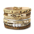 Lebensbaum-Armband mit Gliederkette aus Leopardenleder