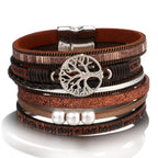 Lebensbaum-Armband mit Gliederkette aus braunem Leder