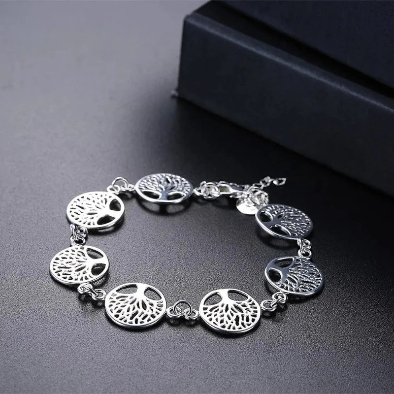 Lebensbaum-Armband Gourmette Damen Silber