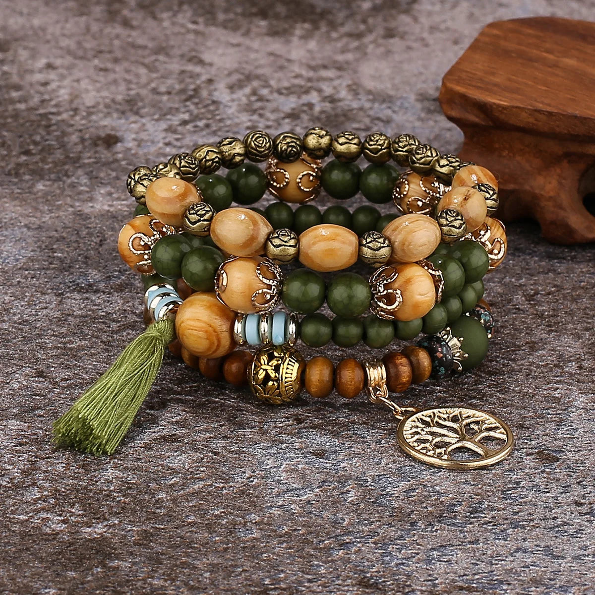 Bracelet Arbre de Vie Gourmette Femme Perles vert