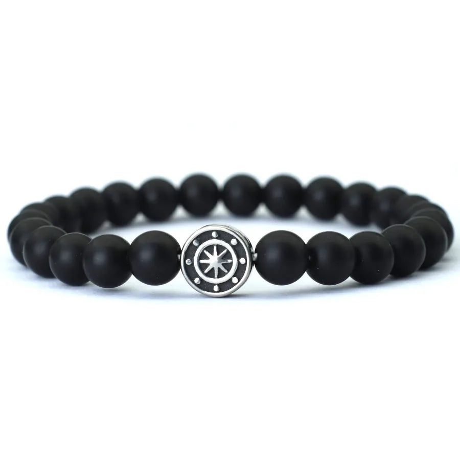 Bracelet avec Boussole Rose des Vents en Pierres Naturelles onyx