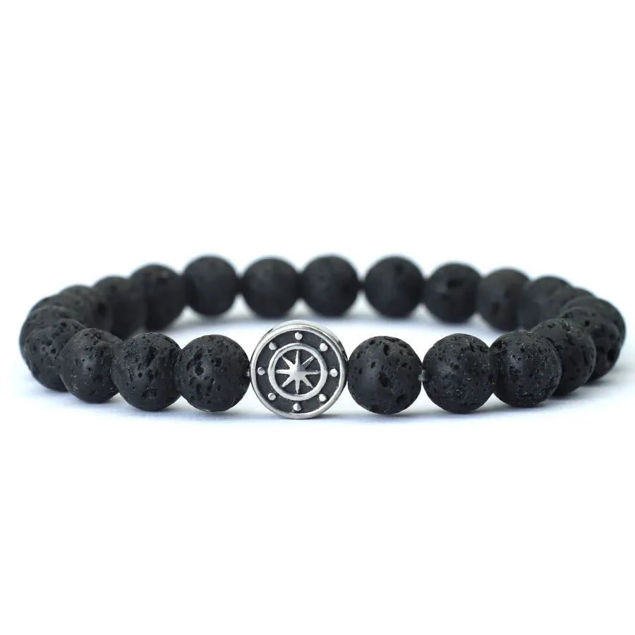 Bracelet avec Boussole Rose des Vents en Pierres Naturelles pierre de lave