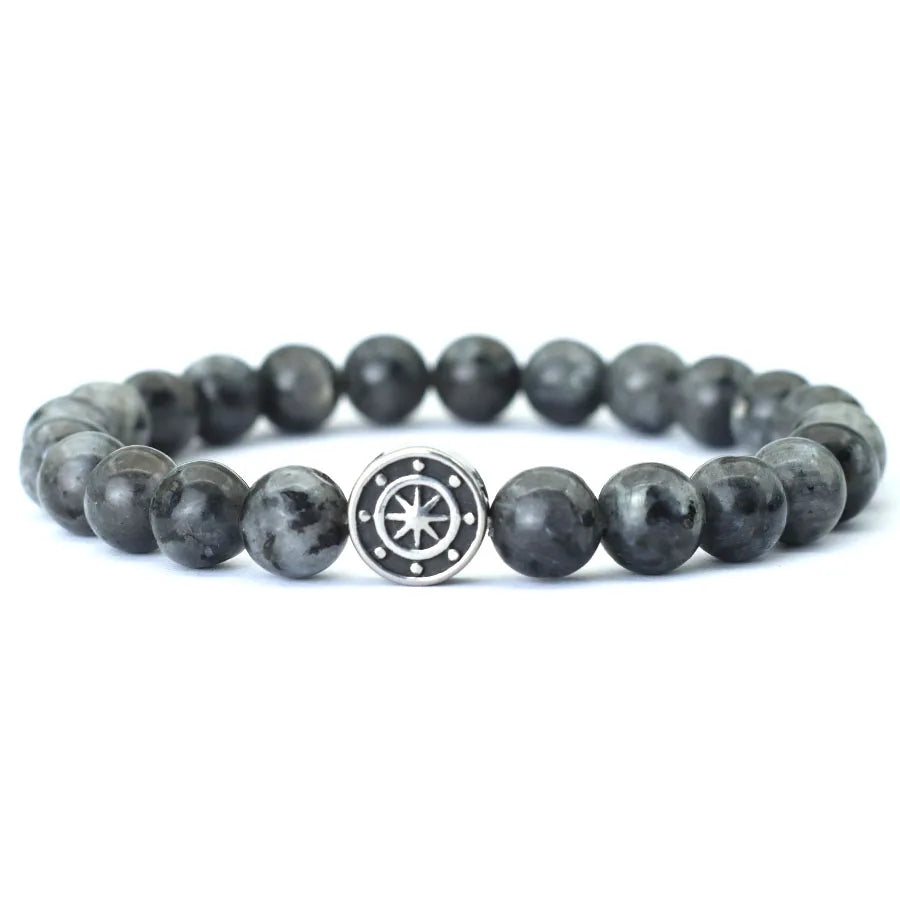 Bracelet avec Boussole Rose des Vents en Pierres Naturelles pierre noire