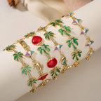 Bracelet with green enamel palm charms