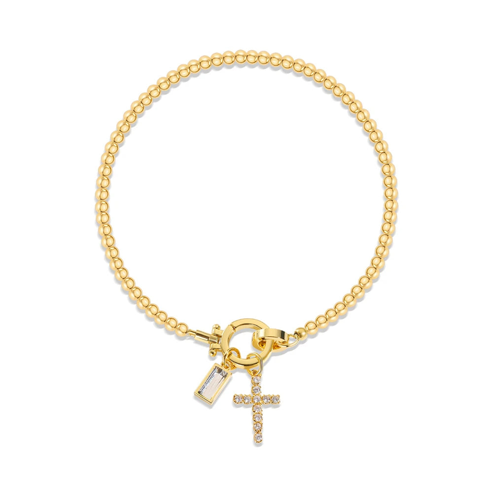 Bracelet avec croix et pierre de naissance