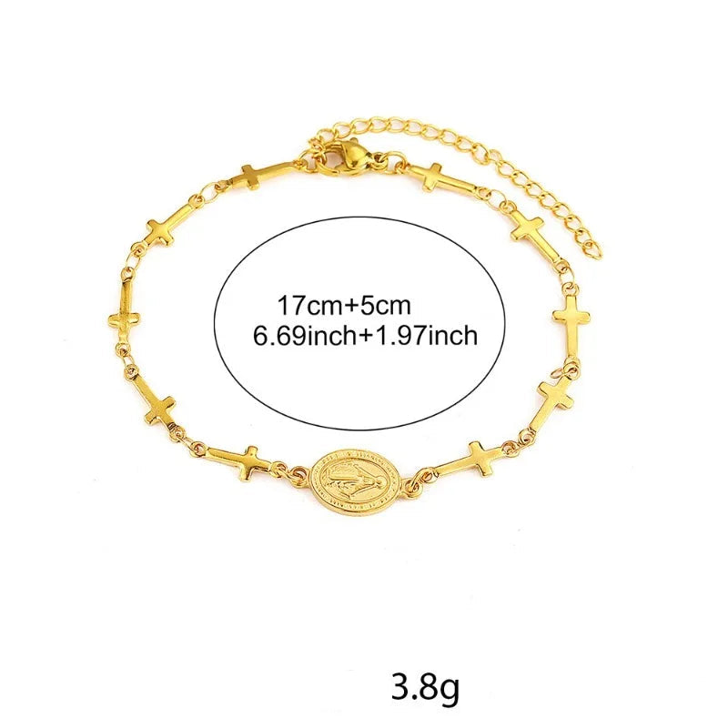Bracelet with Virgin Mary medallion and Cross 