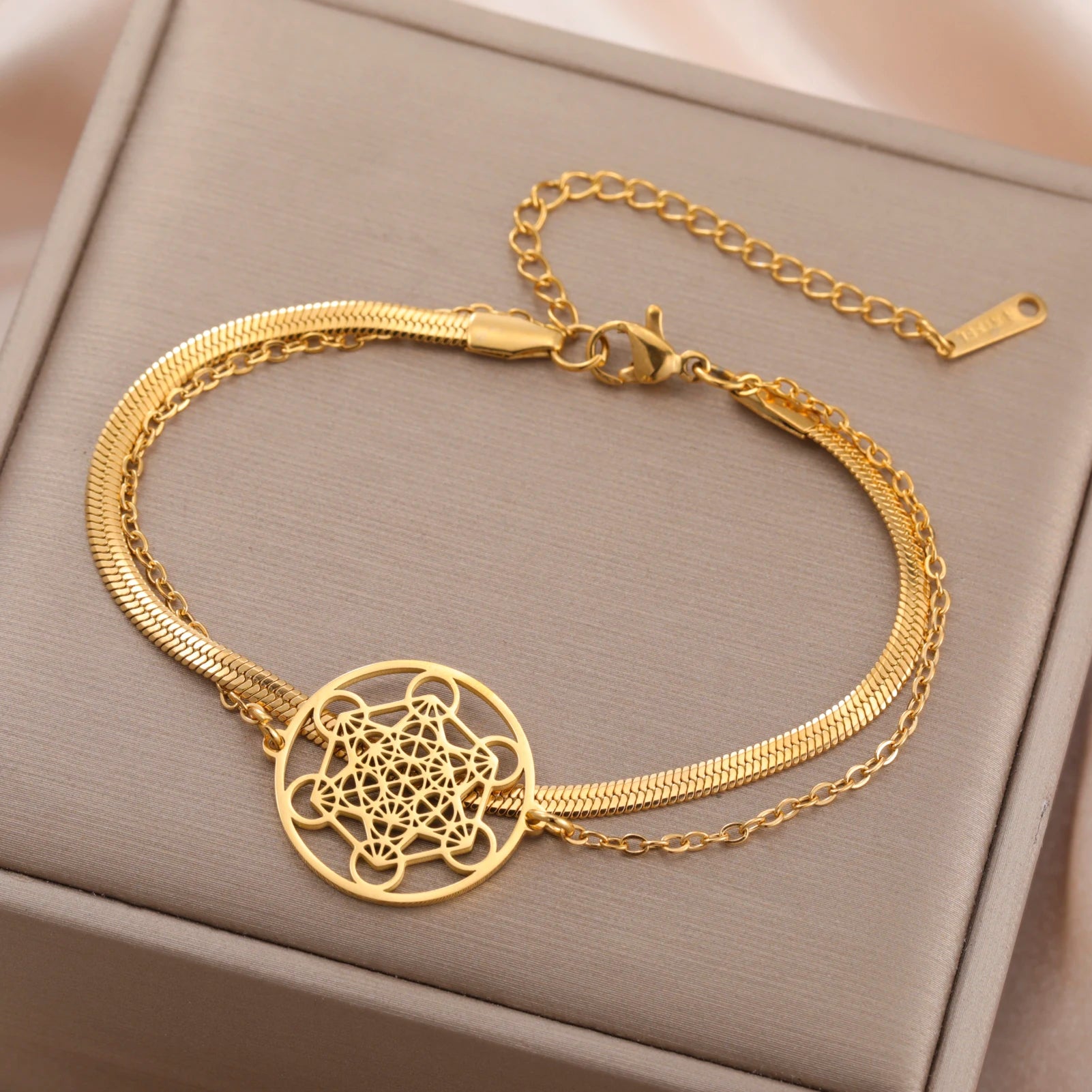 Bracelet avec Pendentif Cube de Métatron or