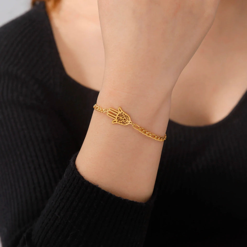 Bracciale con mano di Fatima dorata o argentata araba oro
