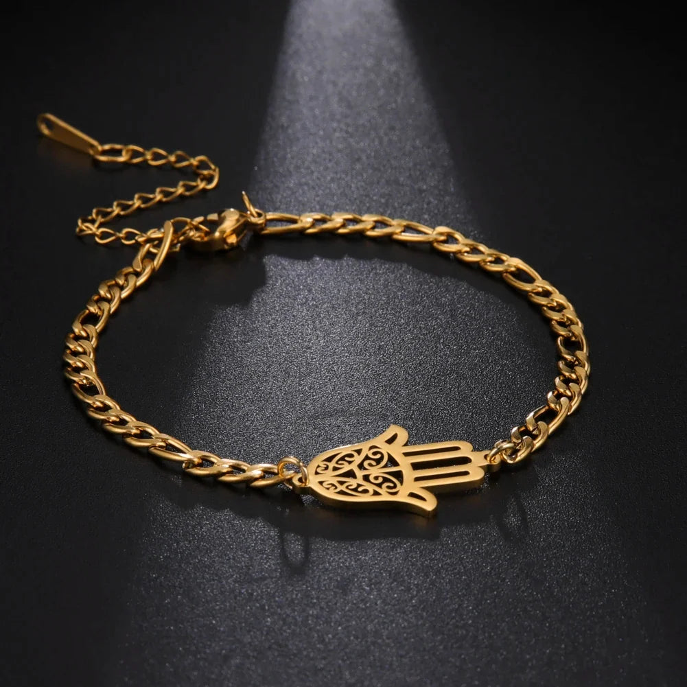 Bracciale con mano di Fatima dorata o argentata araba oro