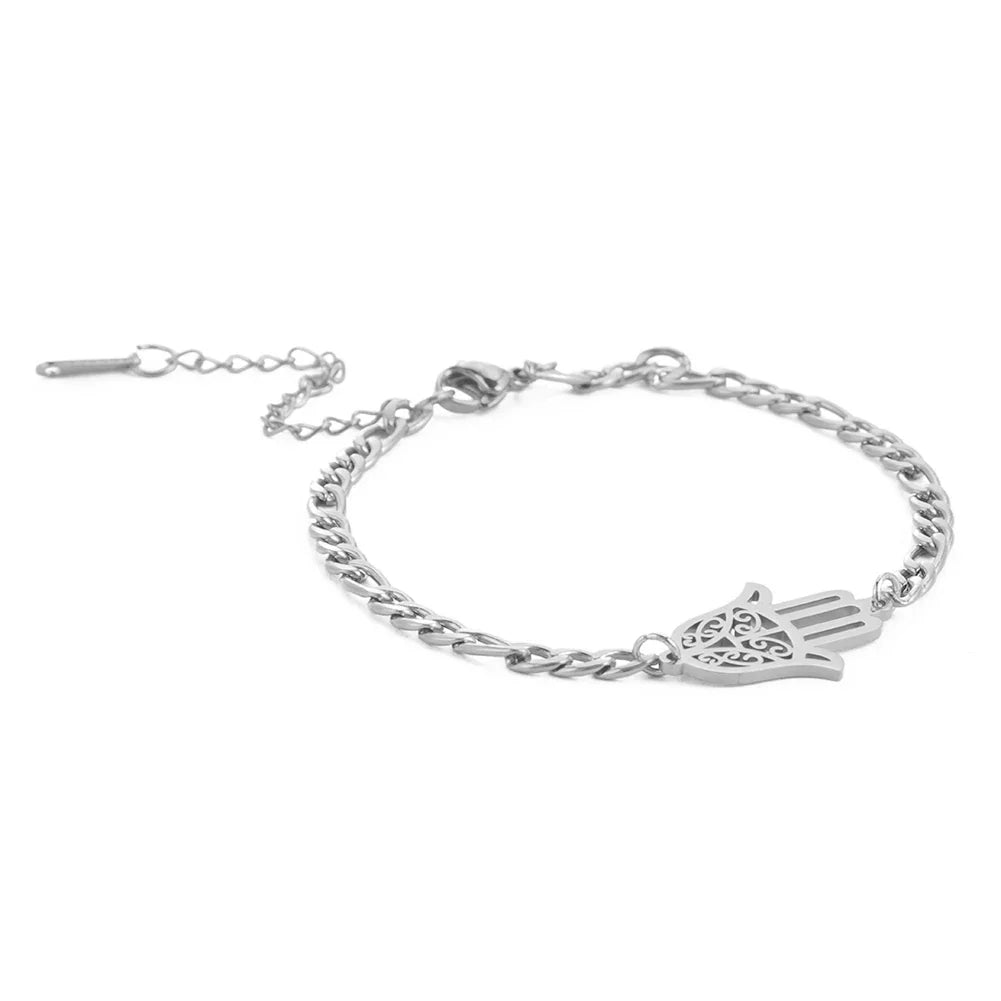 Bracciale con mano di Fatima dorata o argentata araba argento