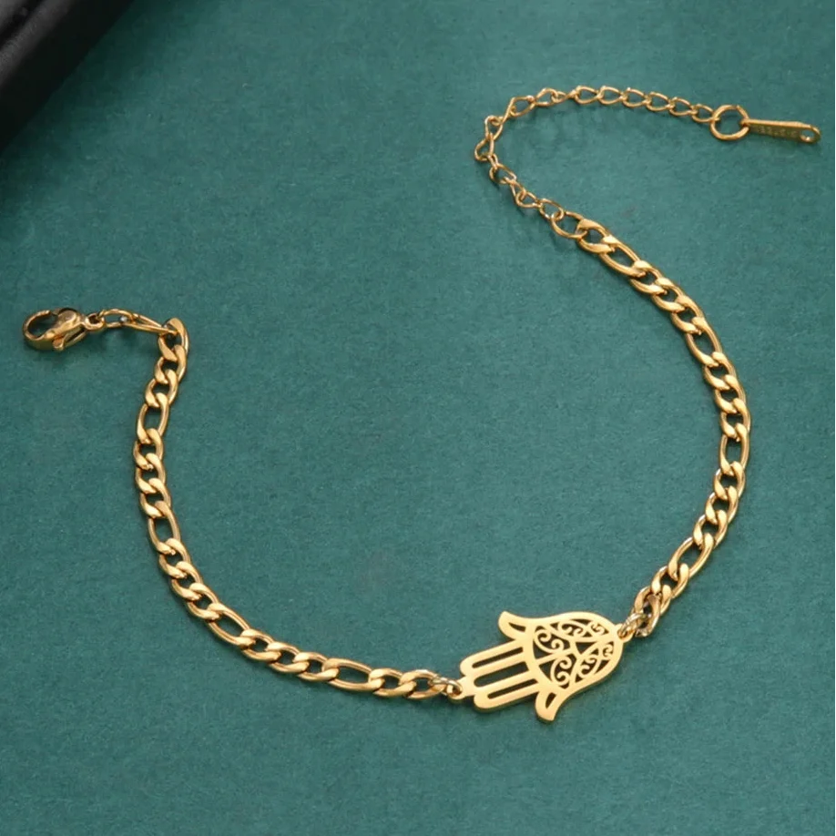 Bracciale con mano di Fatima dorata o argentata araba oro
