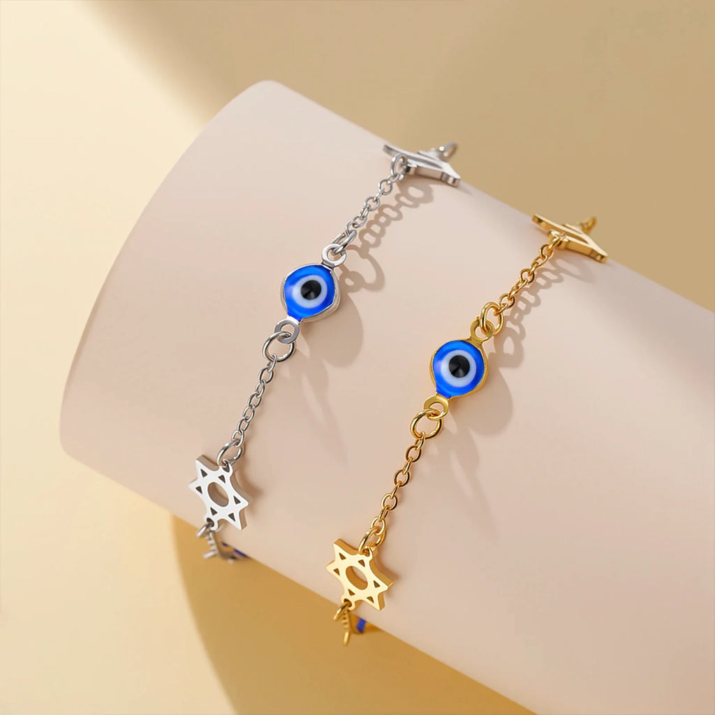 Bracelet with blue eye protection symbols, Chai and the Star of David