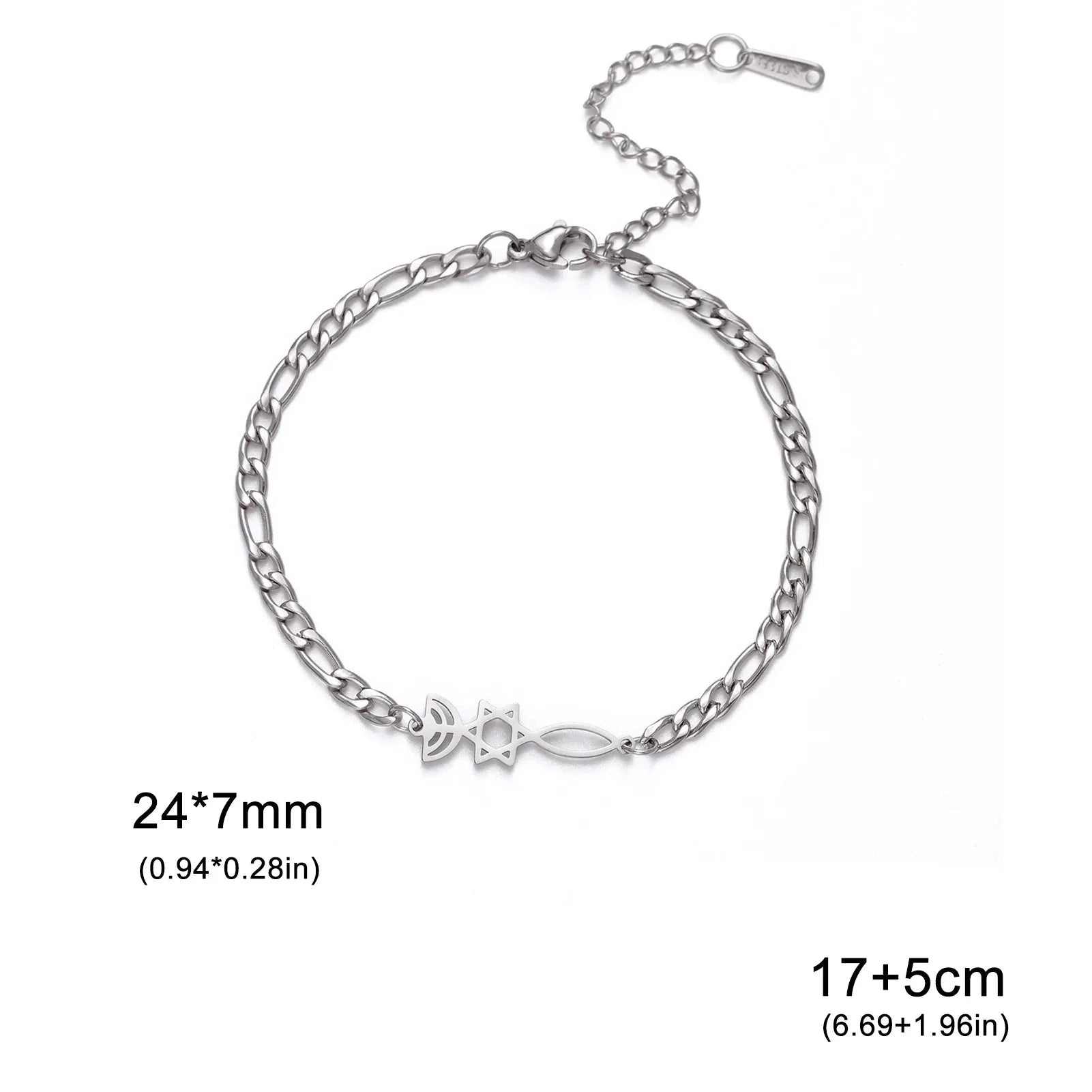 Armband met Joodse symbolen Menorah en de <span data-glossary-id="StarOfDavid">Davidster</span> zilver