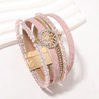 Boho-armbånd med flere rækker livets træ pink