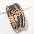 Boho-armbånd med flere rækker livets træ mørkegrå