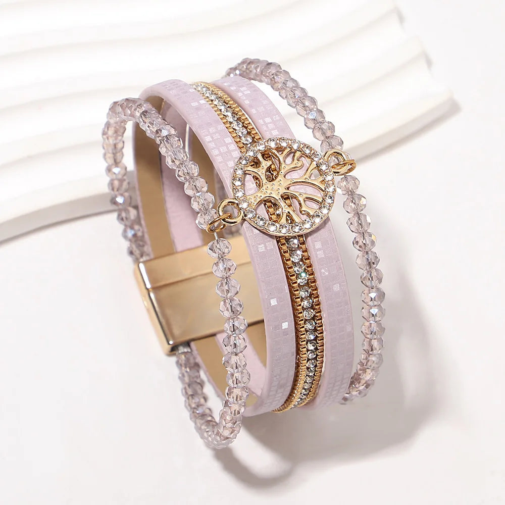 Boho-armbånd med flere rækker livets træ lilla