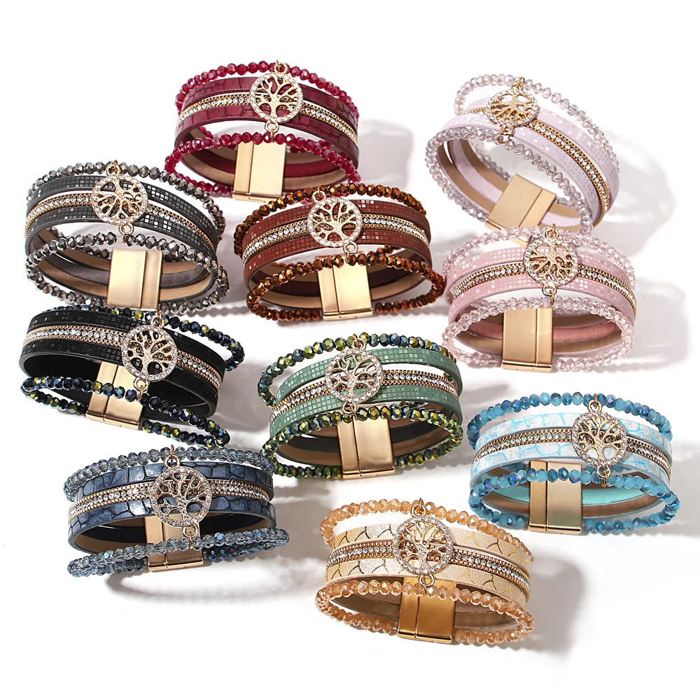 Boho-armbånd med flere rækker livets træ