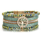 Boho-armbånd med flere rækker livets træ grøn