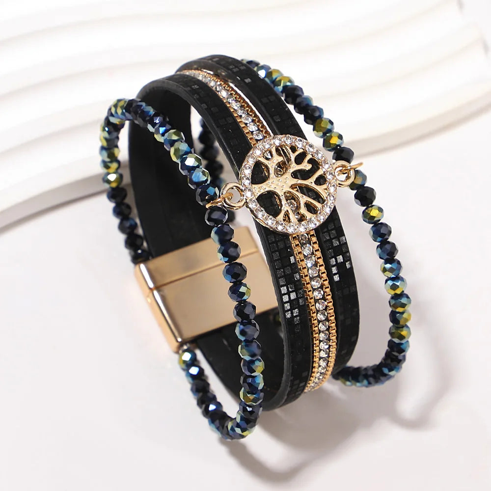 Boho-armbånd med flere rækker livets træ sort