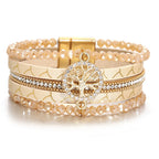 Boho-armbånd med flere rækker livets træ beige
