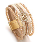 Boho-armbånd med flere rækker livets træ beige