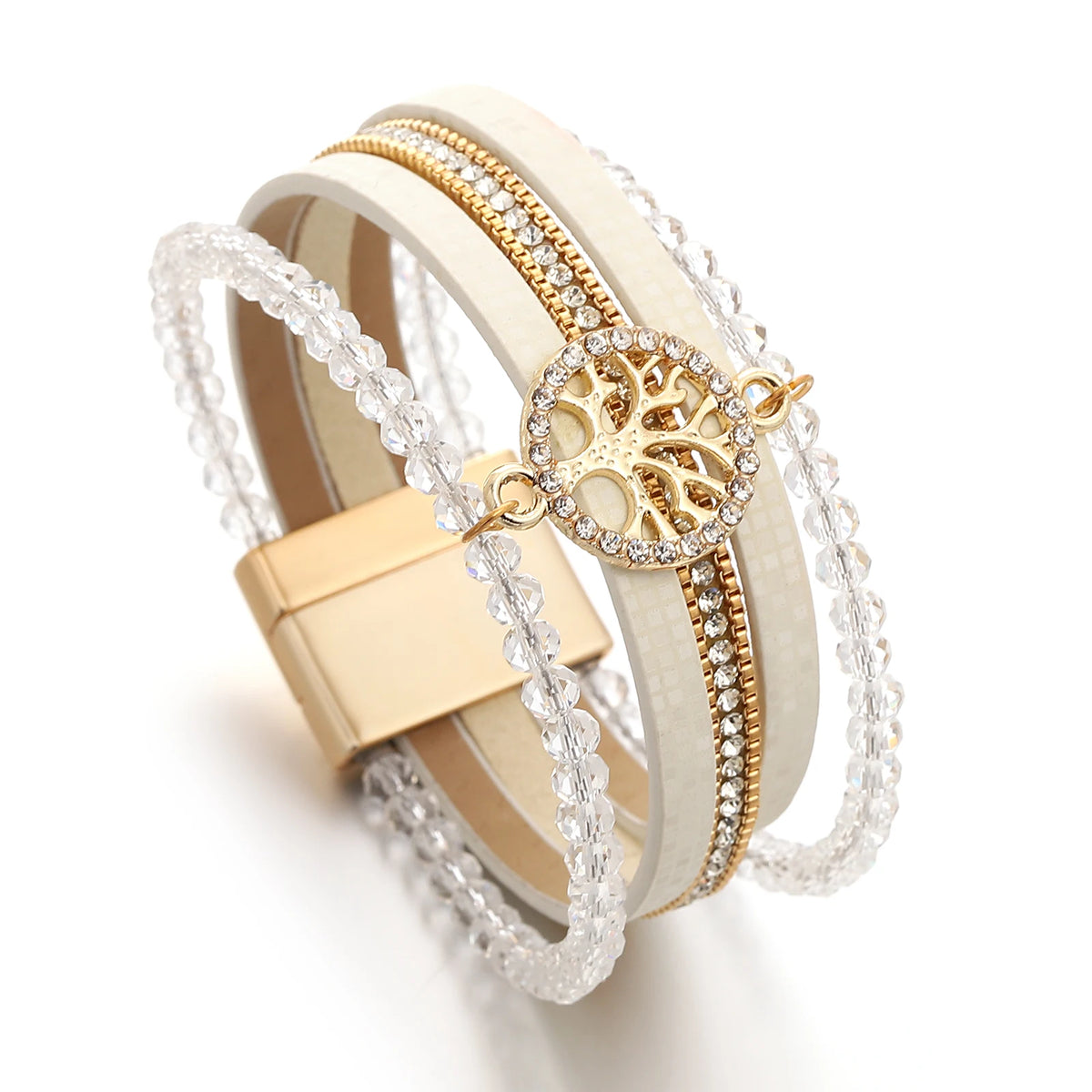 Boho-armbånd med flere rækker livets træ hvid