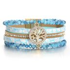 Boho-armbånd med flere rækker livets træ turkisblå
