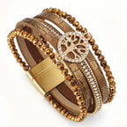 Boho-armbånd med flere rækker livets træ brun