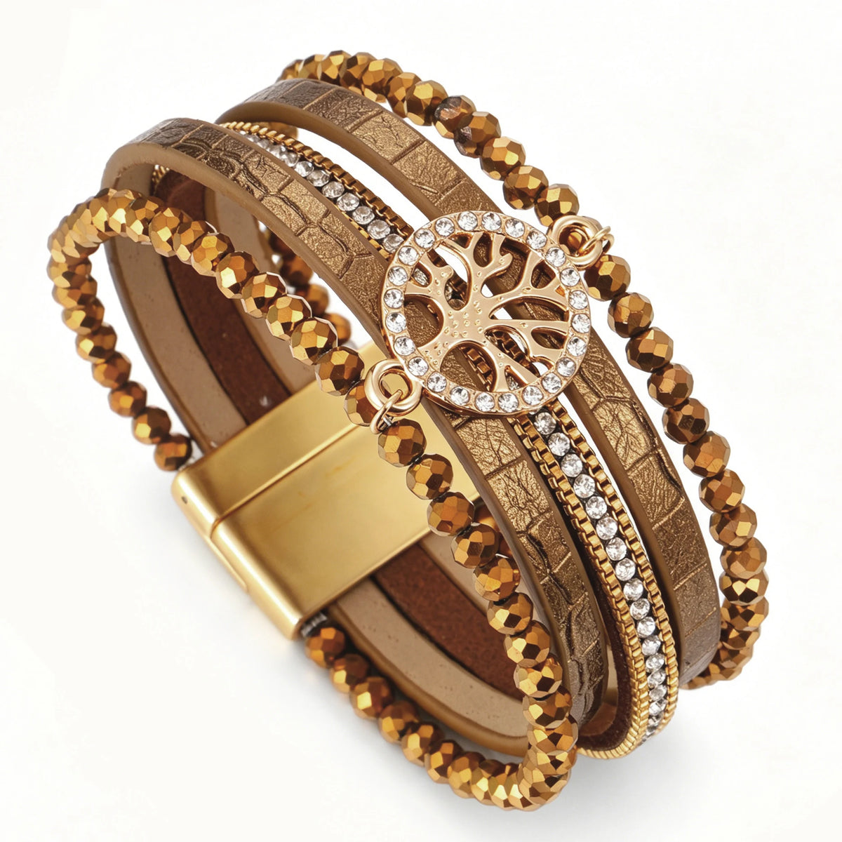 Boho-armbånd med flere rækker livets træ brun