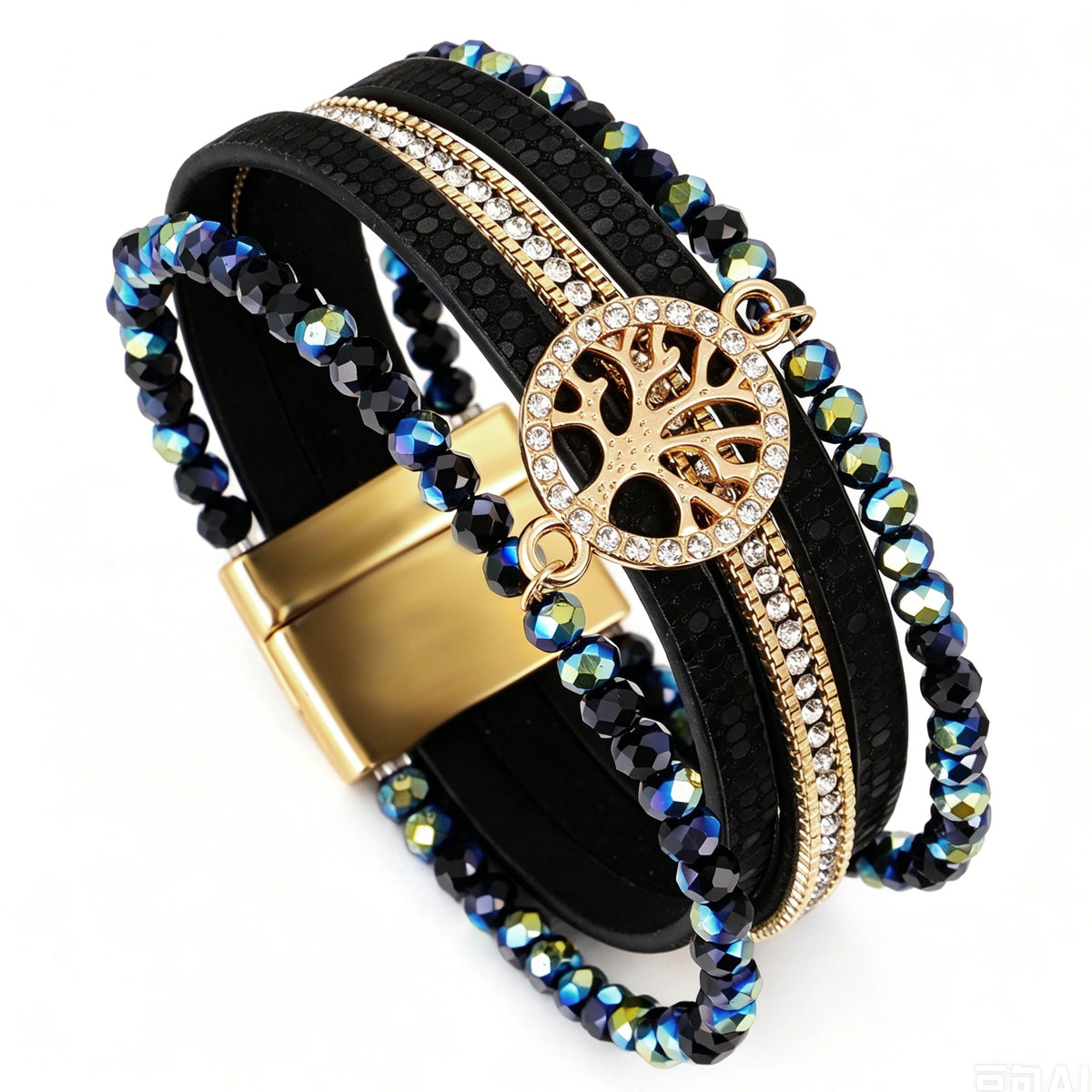 Boho-armbånd med flere rækker livets træ sort