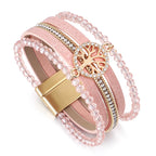 Boho-armbånd med flere rækker livets træ pink