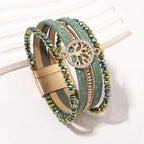 Boho-armbånd med flere rækker livets træ grøn