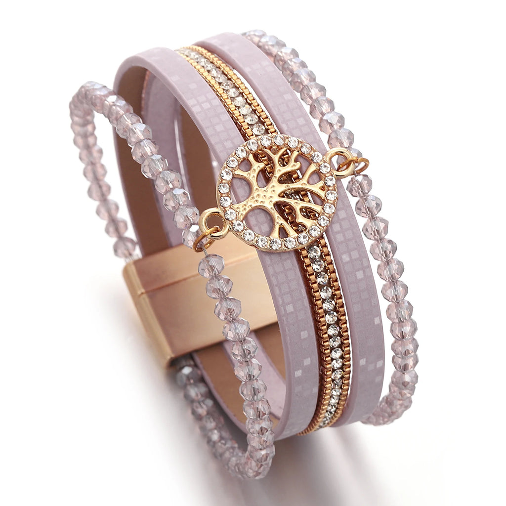 Boho-armbånd med flere rækker livets træ lilla