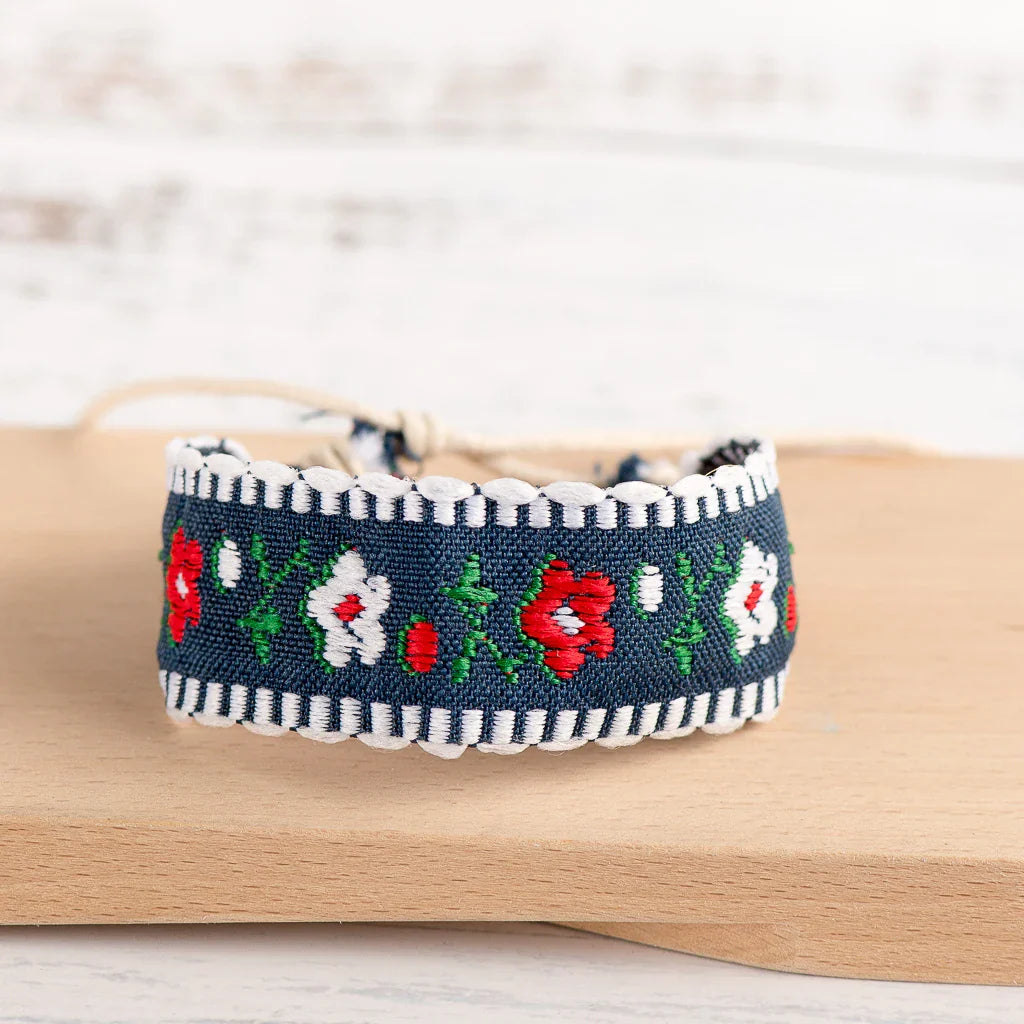 Boho Embroidered Handmade Brazilian Bracelet blue and white