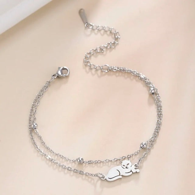 Silber- und Goldarmband Katze Silber