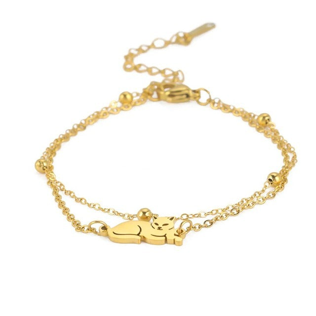 Silber- und Goldarmband Katze Gold