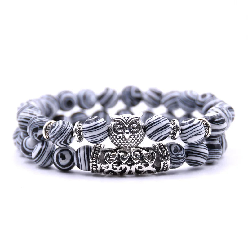 Eulenarmband - Eulen-Gourmette Perlen weiß und schwarz
